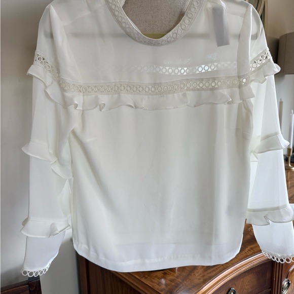 J. Crew Tops - J. Crew White Ruffle Lace-Trim Blouse